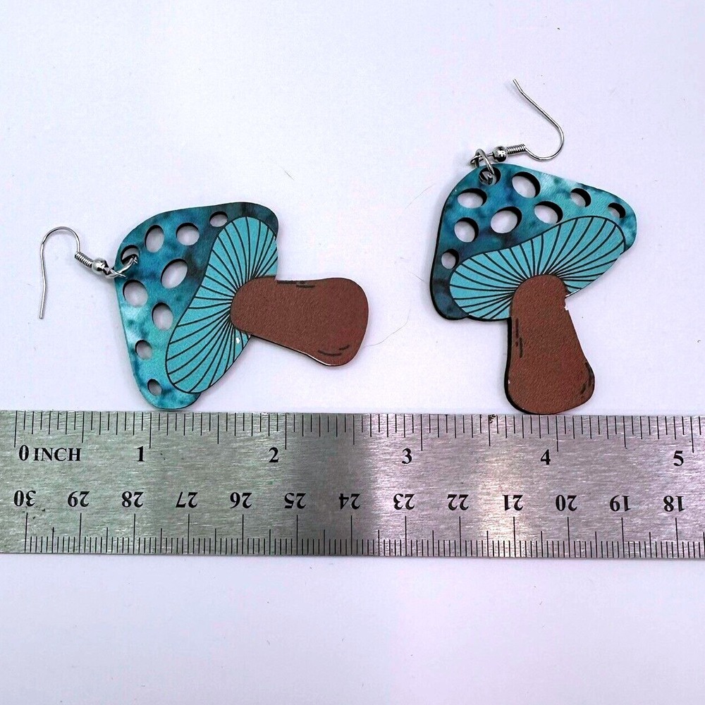 Blue Mushroom Earrings Dangle‎ Drop Whimsical Fungi Jewelry Women - Picture 6 of 7